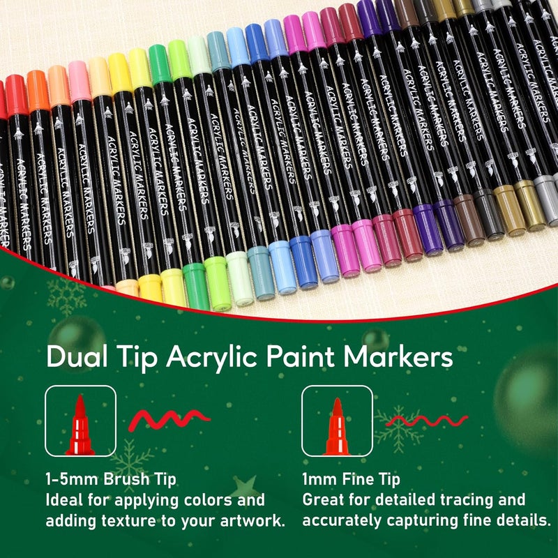 Recheel 30 Colors Acrylic Paint Markers, Dual Tip Fine and Brush Tips for Detailed Art, Crafting, Rock Painting, Wood, Glass, Ceramic, and More - Image 2